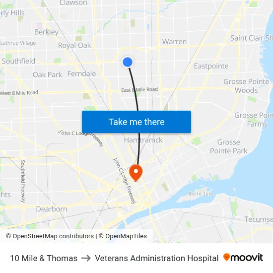 10 Mile & Thomas to Veterans Administration Hospital map