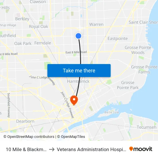 10 Mile & Blackmar to Veterans Administration Hospital map
