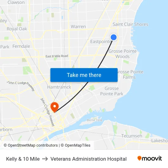 Kelly & 10 Mile to Veterans Administration Hospital map