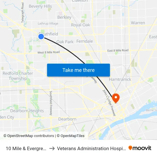 10 Mile & Evergreen to Veterans Administration Hospital map