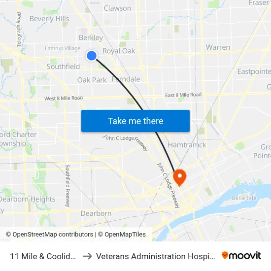 11 Mile & Coolidge to Veterans Administration Hospital map