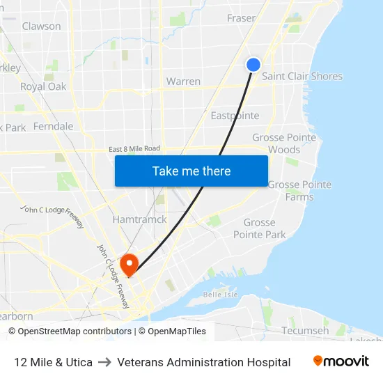 12 Mile & Utica to Veterans Administration Hospital map