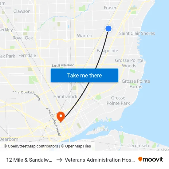 12 Mile & Sandalwood to Veterans Administration Hospital map