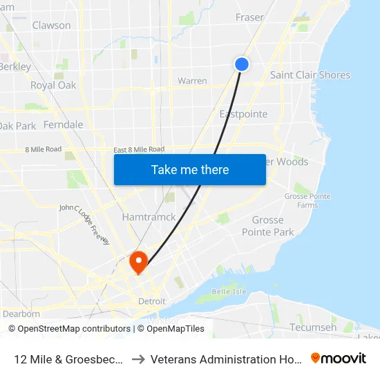 12 Mile & Groesbeck NE to Veterans Administration Hospital map