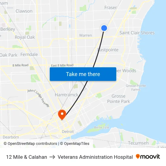 12 Mile & Calahan to Veterans Administration Hospital map