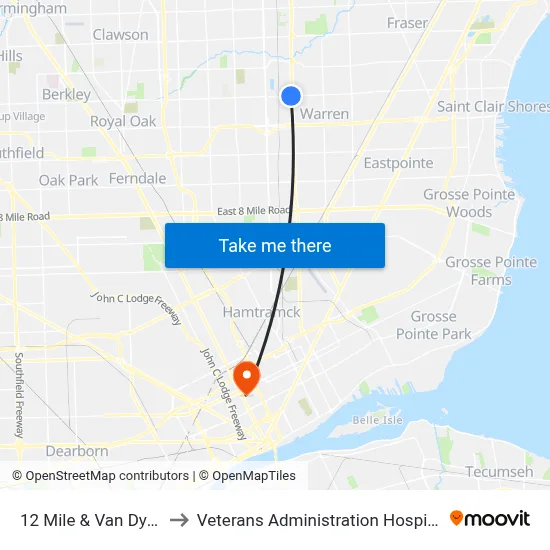 12 Mile & Van Dyke to Veterans Administration Hospital map