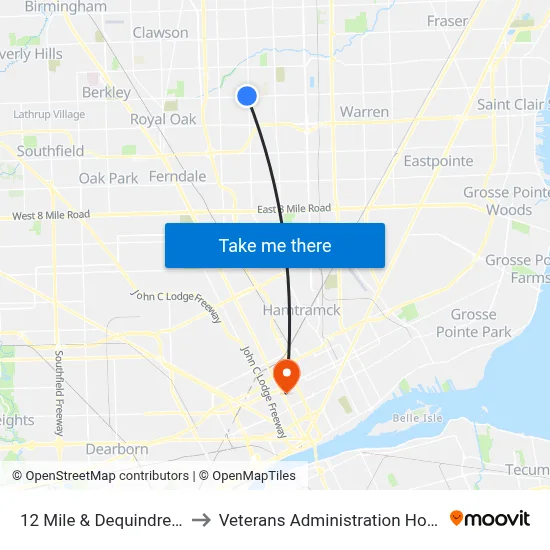 12 Mile & Dequindre NW to Veterans Administration Hospital map