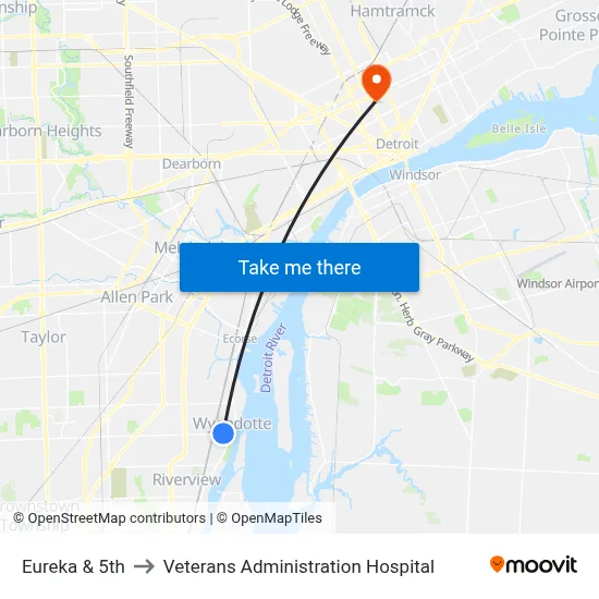 Eureka & 5th to Veterans Administration Hospital map