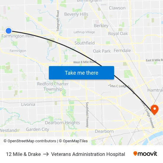 12 Mile & Drake to Veterans Administration Hospital map