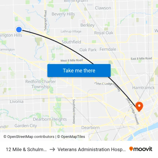12 Mile & Schulman to Veterans Administration Hospital map