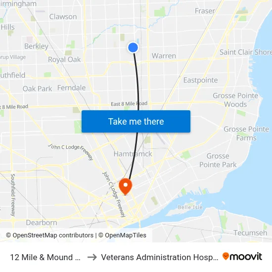 12 Mile & Mound SW to Veterans Administration Hospital map