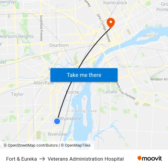 Fort & Eureka to Veterans Administration Hospital map