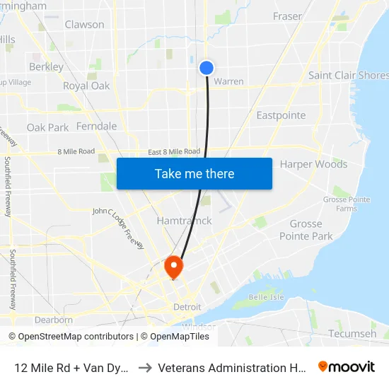 12 Mile & Van Dyke SE to Veterans Administration Hospital map