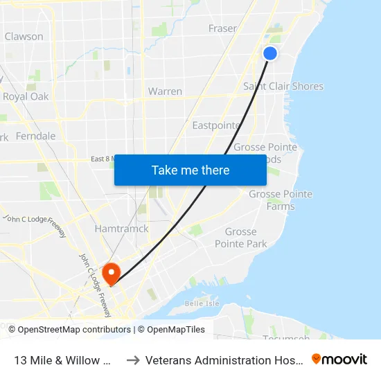 13 Mile & Willow Wisp to Veterans Administration Hospital map