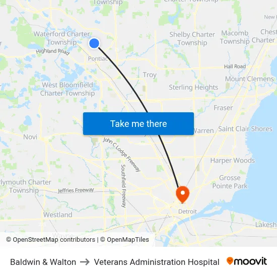 Baldwin & Walton to Veterans Administration Hospital map