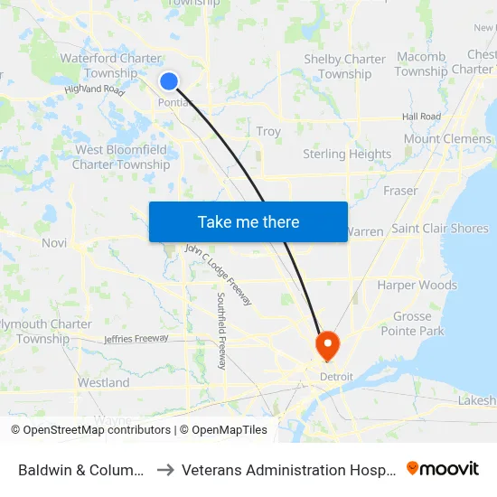Baldwin & Columbia to Veterans Administration Hospital map