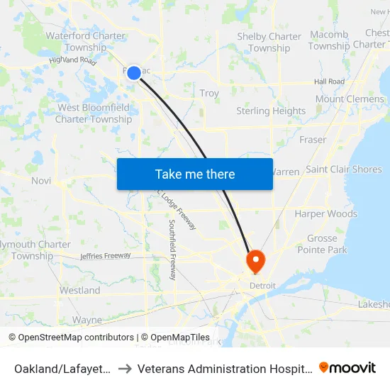 Oakland/Lafayette to Veterans Administration Hospital map