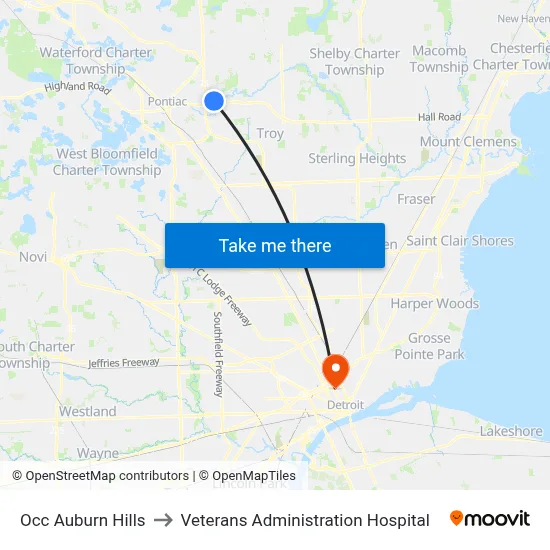 Occ Auburn Hills to Veterans Administration Hospital map