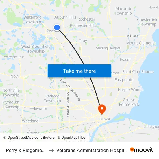 Perry & Ridgemont to Veterans Administration Hospital map