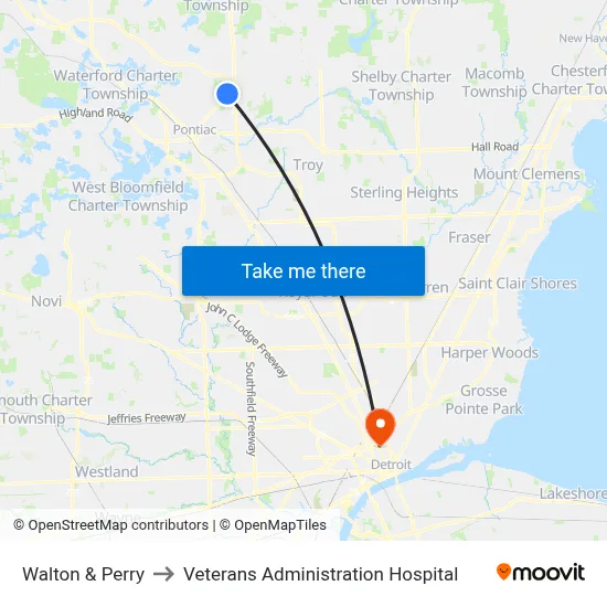Walton & Perry to Veterans Administration Hospital map