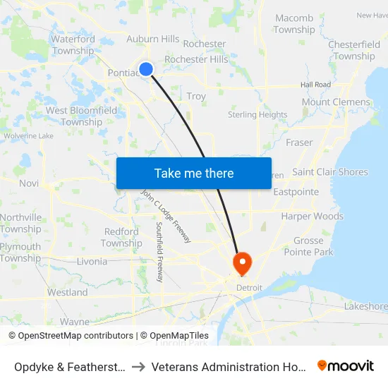 Opdyke & Featherstone to Veterans Administration Hospital map