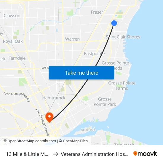 13 Mile & Little Mack to Veterans Administration Hospital map