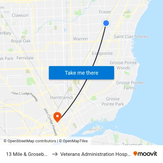 13 Mile & Grosebeck to Veterans Administration Hospital map