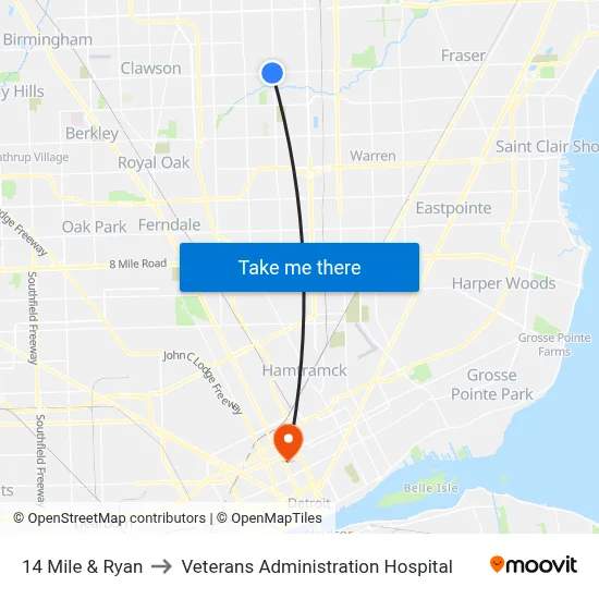 14 Mile & Ryan to Veterans Administration Hospital map