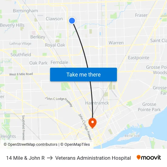 14 Mile & John R to Veterans Administration Hospital map