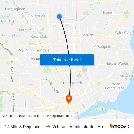 14 Mile & Dequindre SE to Veterans Administration Hospital map