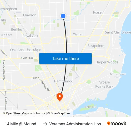14 Mile @ Mound SW to Veterans Administration Hospital map