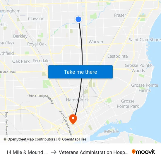 14 Mile & Mound SE to Veterans Administration Hospital map