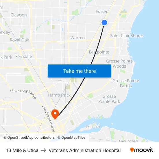 13 Mile & Utica to Veterans Administration Hospital map