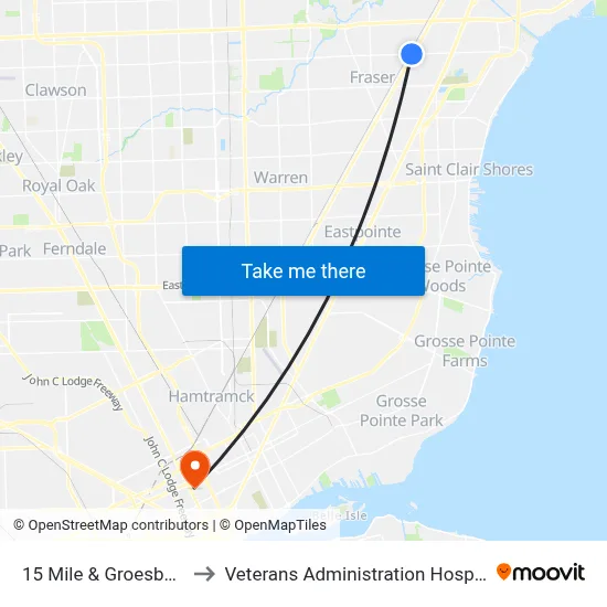 15 Mile & Groesbeck to Veterans Administration Hospital map