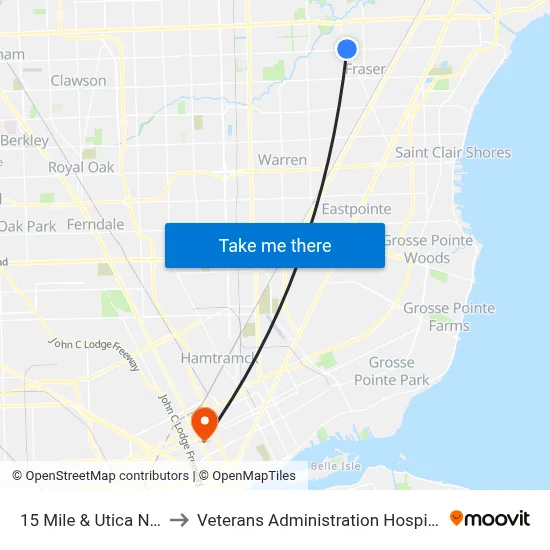 15 Mile & Utica NW to Veterans Administration Hospital map