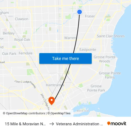 15 Mile & Moravian Nearside to Veterans Administration Hospital map
