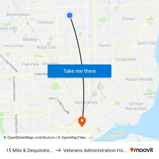 15 Mile & Dequindre NW to Veterans Administration Hospital map