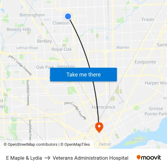 E Maple & Lydia to Veterans Administration Hospital map