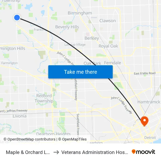 Maple & Orchard Lake to Veterans Administration Hospital map