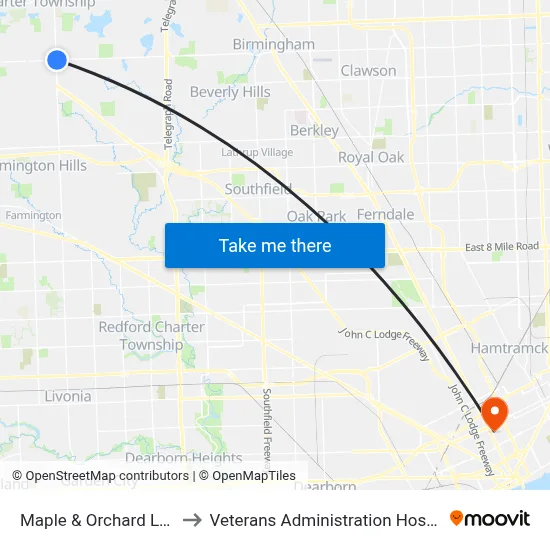 Maple & Orchard Lake to Veterans Administration Hospital map