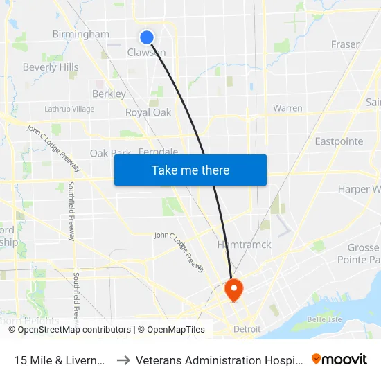 15 Mile & Livernois to Veterans Administration Hospital map