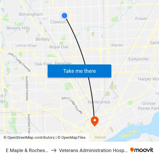 E Maple & Rochester to Veterans Administration Hospital map