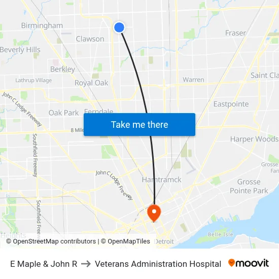 E Maple & John R to Veterans Administration Hospital map