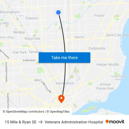 15 Mile & Ryan SE to Veterans Administration Hospital map