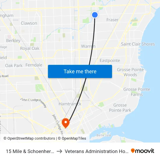 15 Mile & Schoenherr SW to Veterans Administration Hospital map