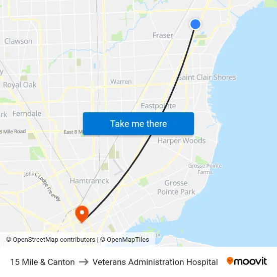 15 Mile & Canton to Veterans Administration Hospital map
