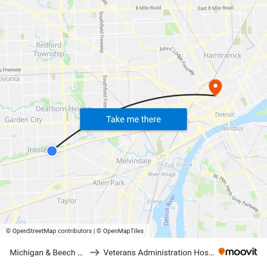 Michigan & Beech Daly to Veterans Administration Hospital map