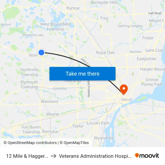 12 Mile & Haggerty to Veterans Administration Hospital map