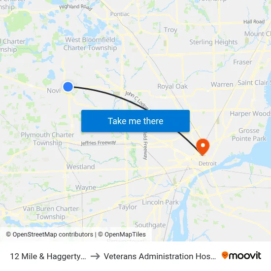12 Mile & Haggerty SE to Veterans Administration Hospital map