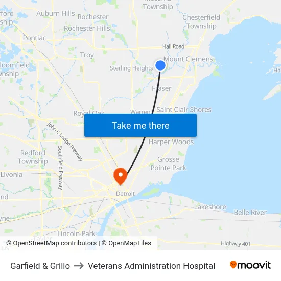 Garfield & Grillo to Veterans Administration Hospital map